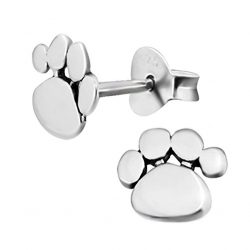 Pendientes huellas de perro salchicha plateadas