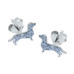 Pendientes brillantes de perro salchicha azules